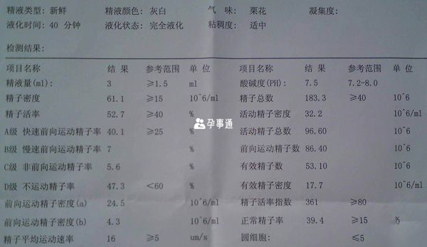 精液常規檢查報告單